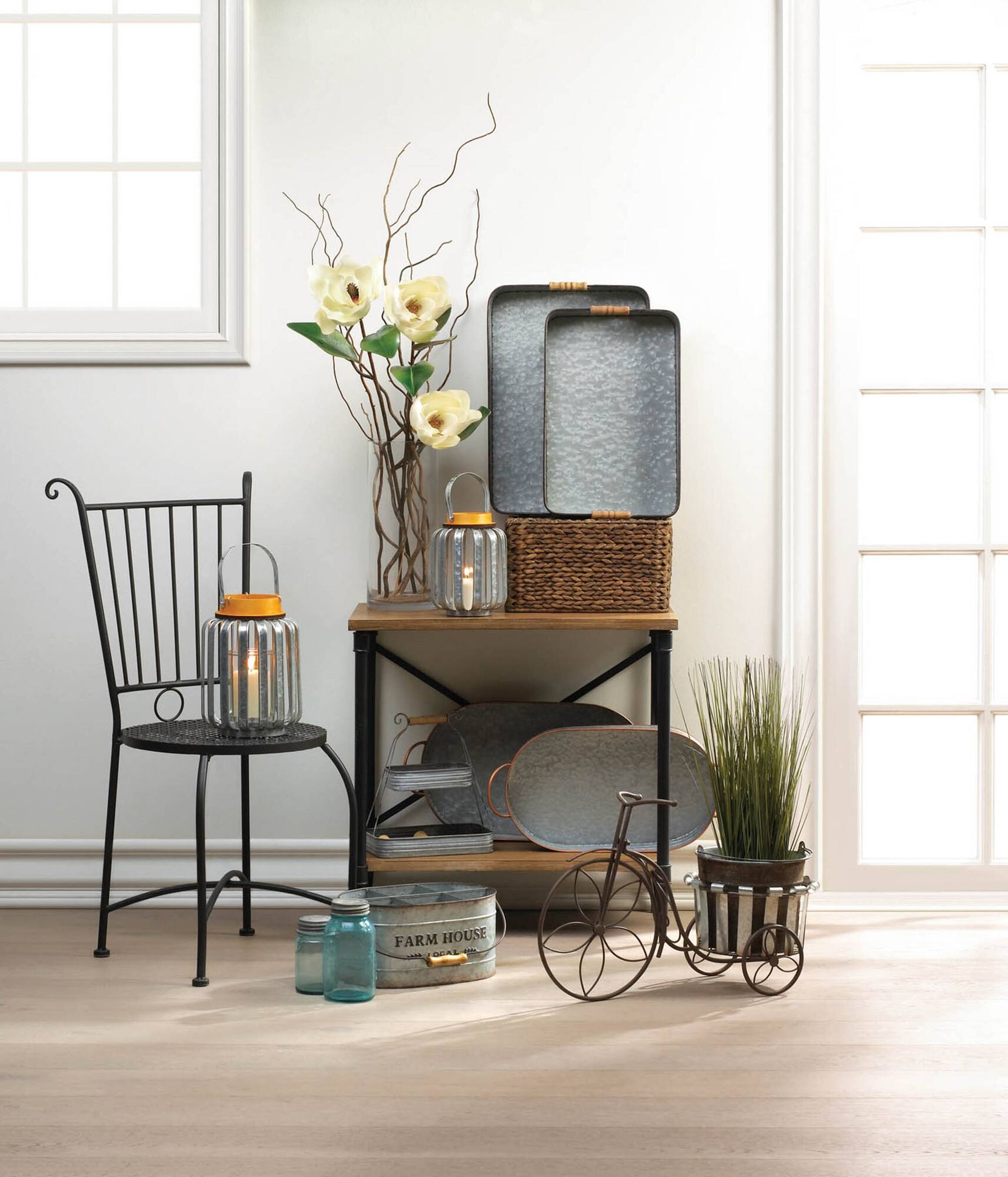 14" Galvanized Bucket Bike Plant Stand
